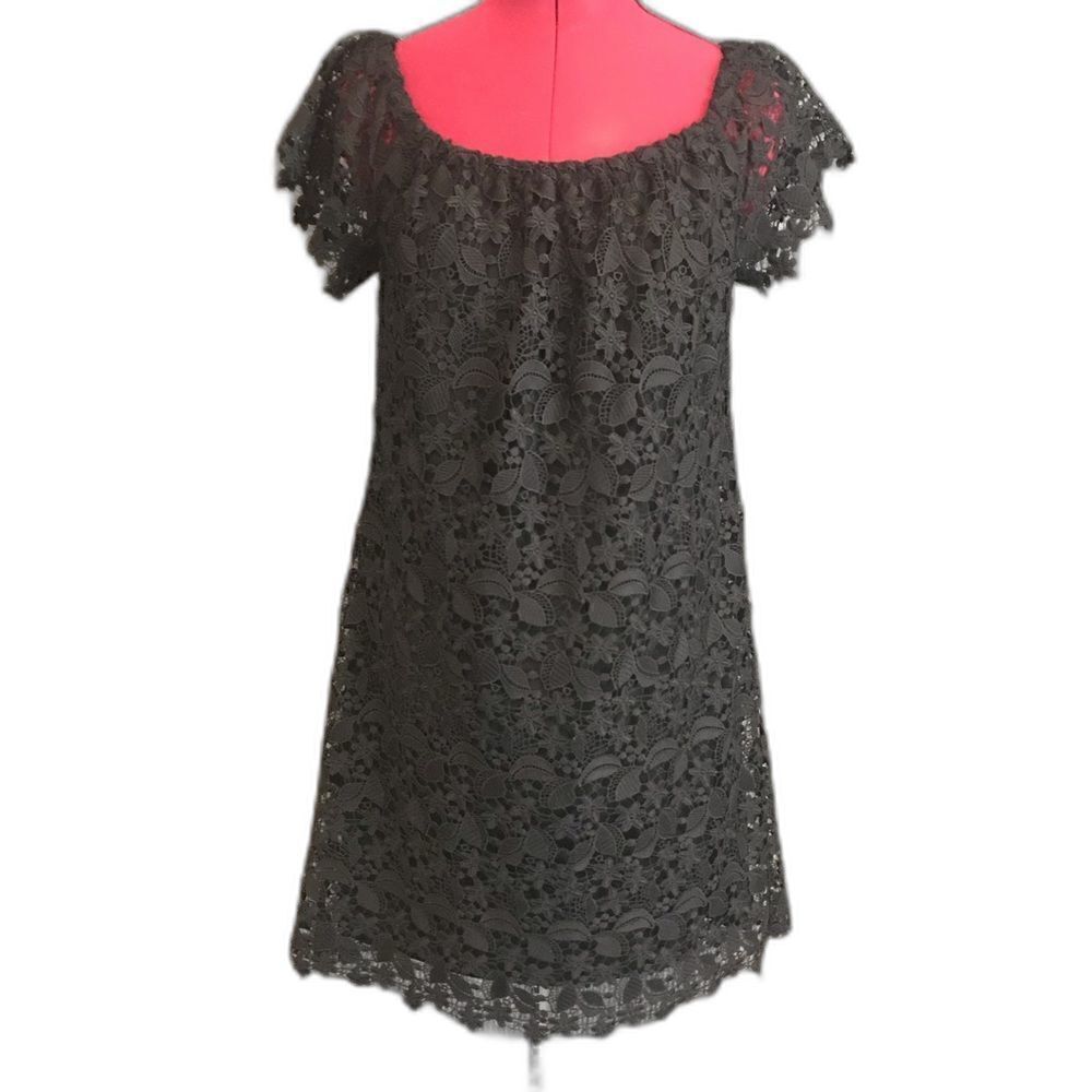 Lauren Ralph Lauren Dress Women Size 6 Black Lace Over-the-Shoulder Short Sleeve